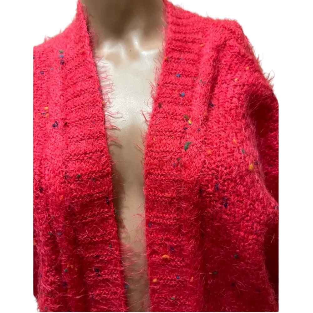 BCBGMAXAZRIA CARDIGAN CHUNKY CONFETTI KNIT SWEATER OPEN FRONT RED COLOR SIZE L - Picture 7 of 16